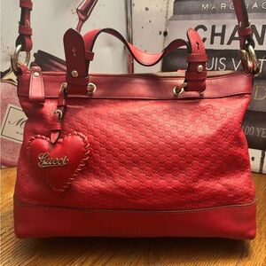 Authentic GUCCI Red Microguccissima Leather Satchel with Heart GG Charm